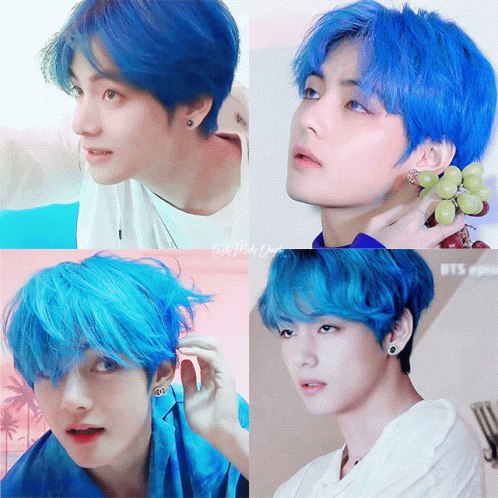 V Happy With His Blue Hair GIF