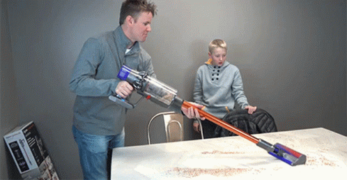 Vacuum Play Like A Champion In Front Of Kid GIF
