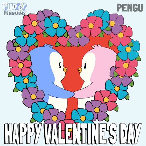 Valentine's Day Card With Hugging Penguins GIF