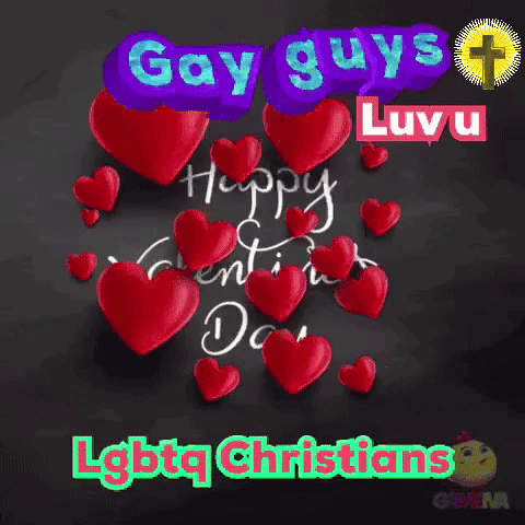 Valentine's Day Card With Red Hearts Gay Guys Luv U GIF