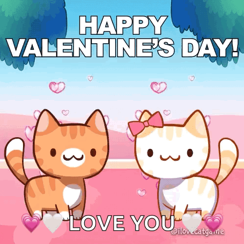 Valentine's Day Card With Two Cats Saying Happy Valentine's Day