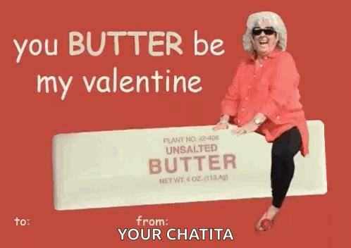 Valentine's Day Card With Woman Sitting on Stick of Butter