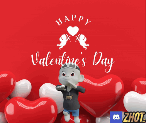 Valentine's Day Greeting Card With Cartoon Character And Hearts GIF