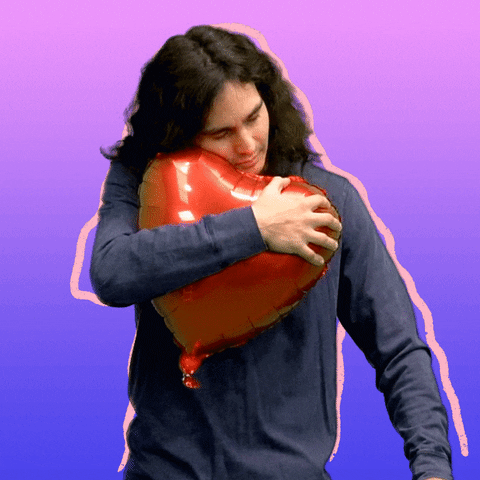 Valentines Day Sweet Guy Hugging Heart Balloon GIF