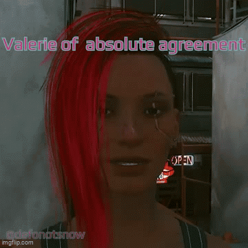 Valerie Of Absolute Agreement Is Written On A Picture Of A Woman GIF