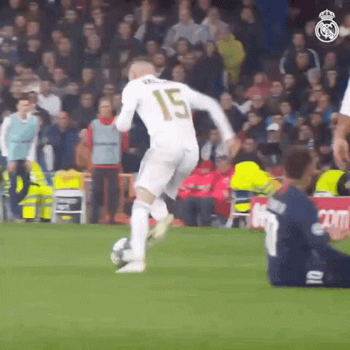 Valverde Running And Driving The Ball Against Opponent GIF