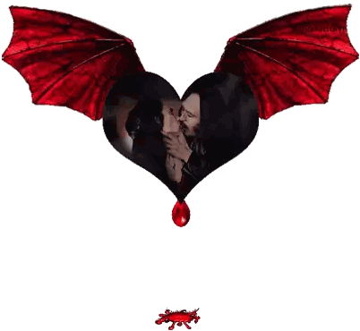 Vampires Kissing in Heart with Red Wings