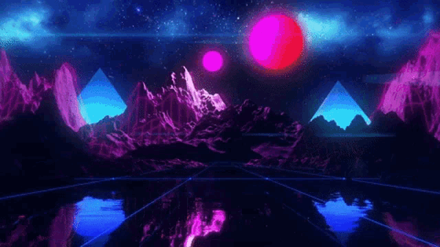Vaporwave Mountain Peak Moon GIF