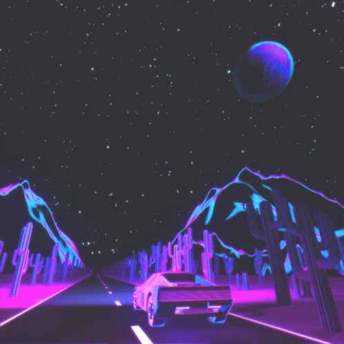 Vaporwave Moving Car Desert GIF