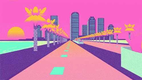 Vaporwave Street Skyscrapers GIF
