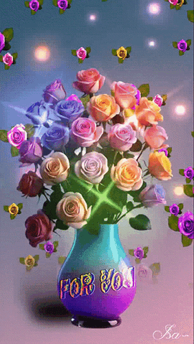 Vase Filled With Colorful Roses For You