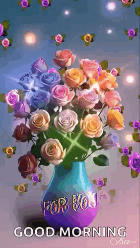 Vase Of Colorful Roses With For You GIF