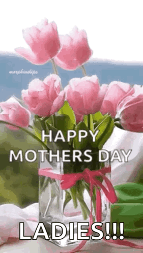 Vase of Pink Flowers Happy Mothers Day Ladies