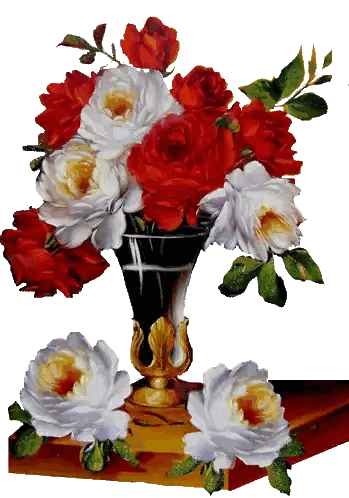 Vase of Red and White Roses