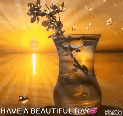 Vase With Flowers Saying Have A Beautiful Day GIF