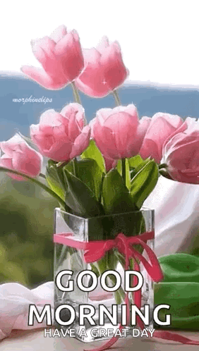Vase with Pink Flowers Good Morning