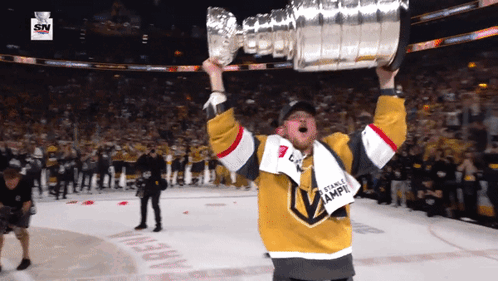 Vegas Golden Knights Jack Eichel Lifting Stanley Cup GIF