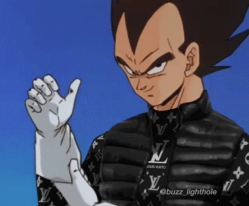 Vegeta From Dragon Ball Z Wearing A Louis Vuitton Jacket And Gloves GIF