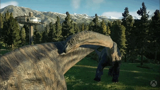 Velociraptor-looking Dinos Gliding Necks GIF