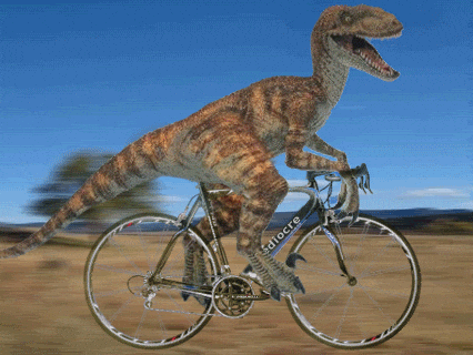 Velociraptor Riding Bike In Desert GIF