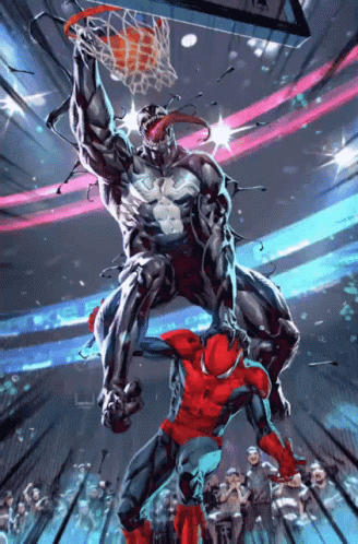 Venom And Spider-Man Playing Basketball GIF