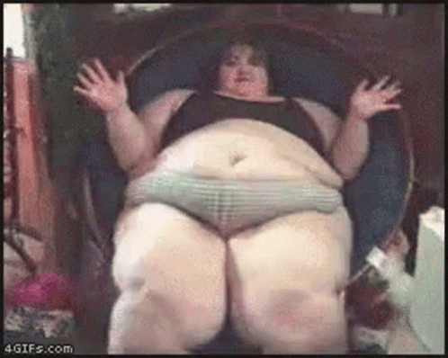 Very Fat Woman Sitting Chair Arms Outstretched