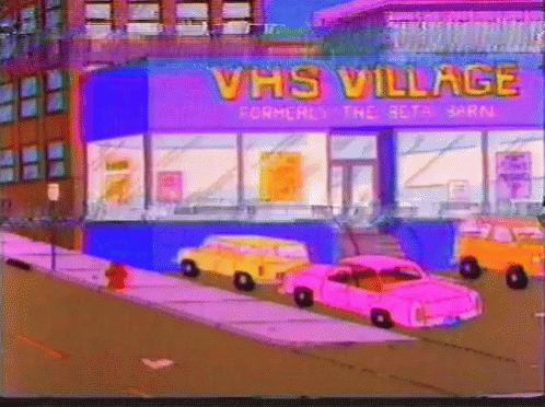 Vintage Cartoon Showing Vhs Store GIF