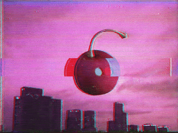 Vhs Effect Big Cherry Over Buildings GIF