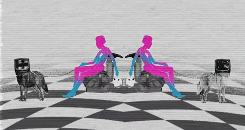 Vhs Effect Two Sitting People With Dogs GIF