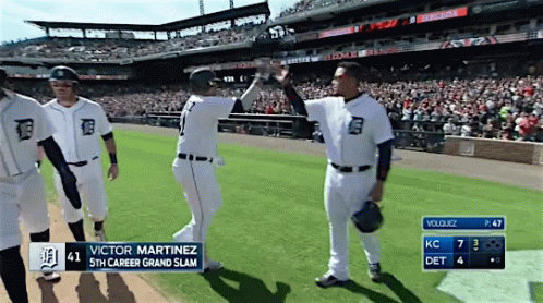 Victor Martinez 'S 5Th Career Grand Slam Is Being Celebrated On The Field GIF