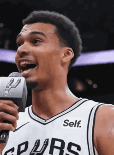 Victor Wembanyama Talking Into Microphone GIF