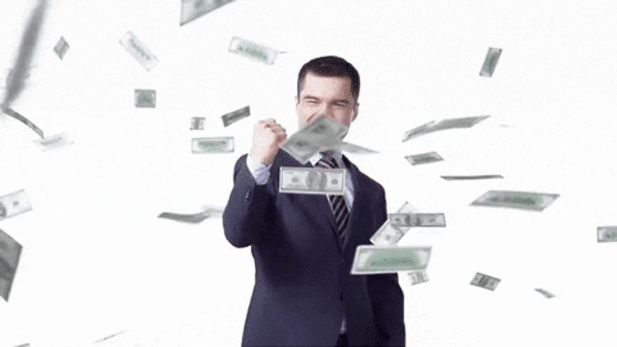 Victorious Man With Raining Money GIF