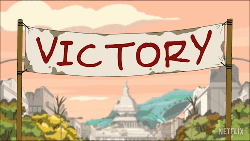 Victory Sign Hanging from Pole