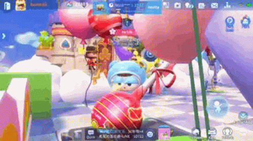 Video Game Cartoon Character Holding Lollipop And Balloons GIF