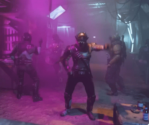 Video Game Character Dancing in Purple Smoke