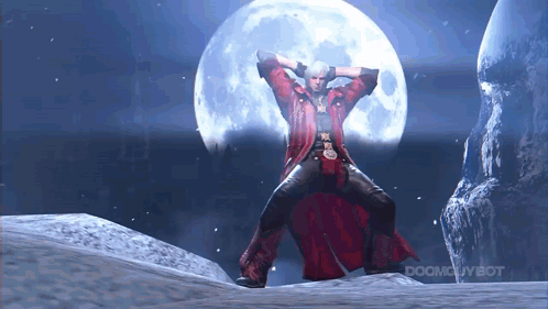 Video Game Character Dancing Under Full Moon Doomguybot