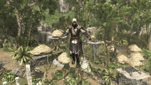 Video Game Character Flying in Jungle
