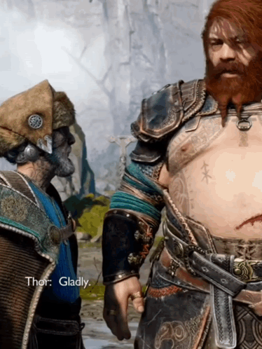 Video Game Character Gladly Says Thor Beside Man