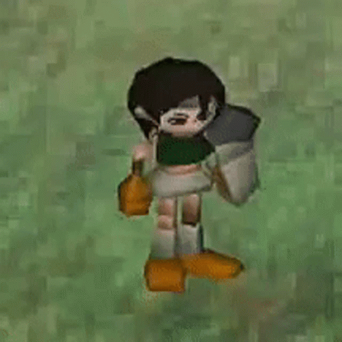 Video Game Character Holding Bottle and Shield