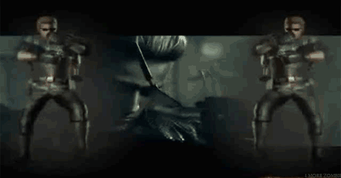 Video Game Character Holding Gun and Phone in Dark Room
