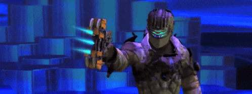 Video Game Character Holding Gun Saying Dead Space