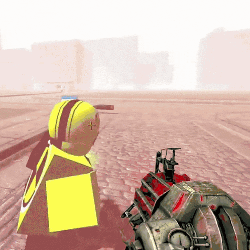 Video Game Character Holding Gun With Cross On Head GIF