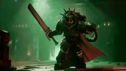 Video Game Character Holding Sword and Gun in Dark Room