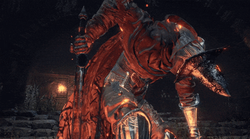 Video Game Character Holding Sword and Shield