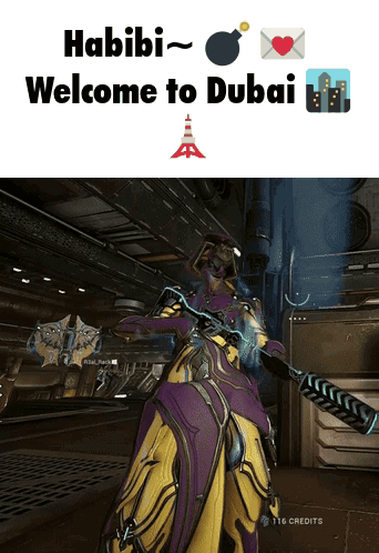Video Game Character Holding Sword Says Habibi Welcome to Dubai