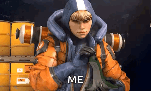 Video Game Character in Front of Barrels