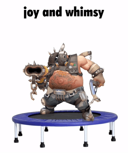 Video Game Character Jumping Blue Trampoline Joy and Whimsy