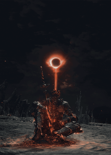 Video Game Character Sitting in Front of Ring of Fire