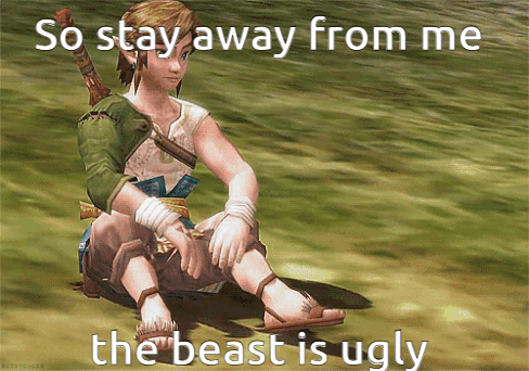 Video Game Character Sitting In Grass Saying Stay Away GIF