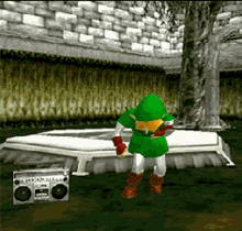 Video Game Character Standing in Front of Boombox